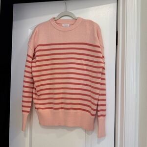Minnow Cotton and Cashmere Striped Pink Crewneck Sweater